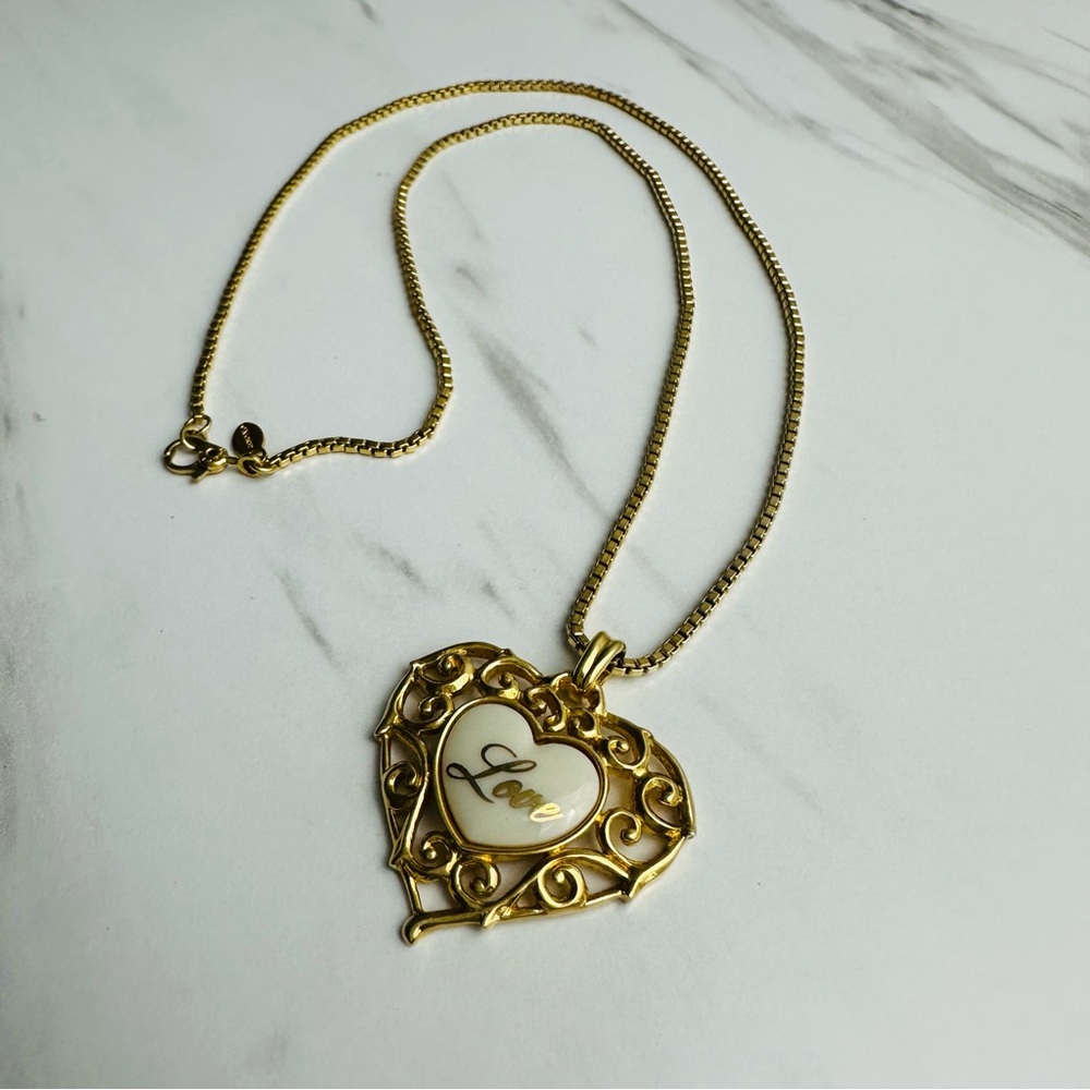 Vintage Lennox Heart Pendant Necklace Monet Box Chain | Gold Sterling Silver